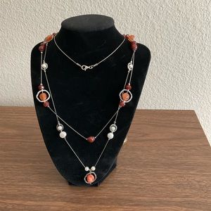 Sterling Silver, Carnelian & Pearl Necklace
